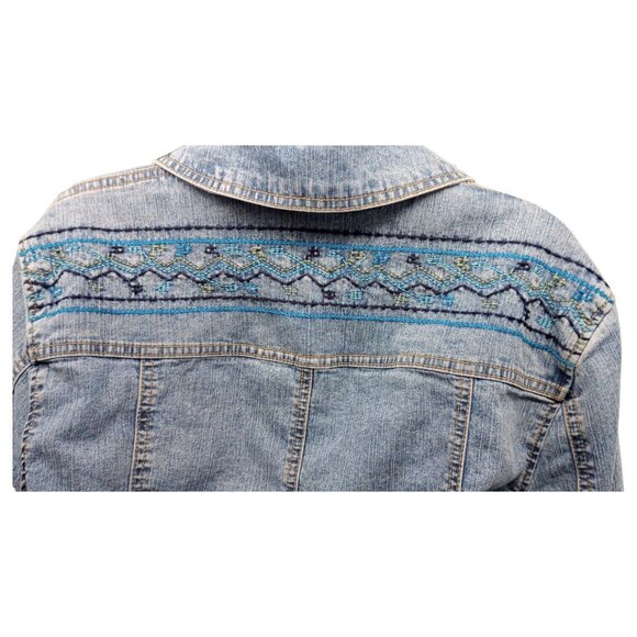 Hearts of Palm Blue Denim Jean Jacket Woman Size 8 Embroidered Beaded - Picture 7 of 16